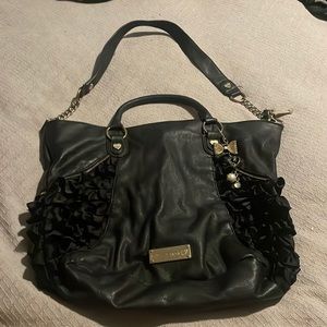 Betsey Johnson Black Ruffled Large Purse